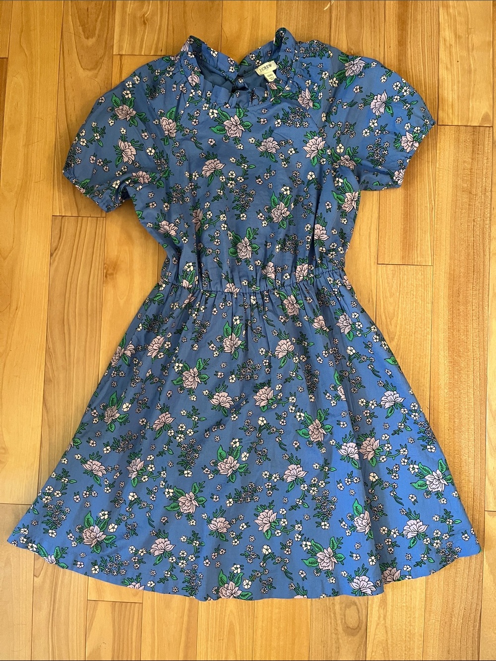J. Crew Blue Floral Puff-Sleeve Dress